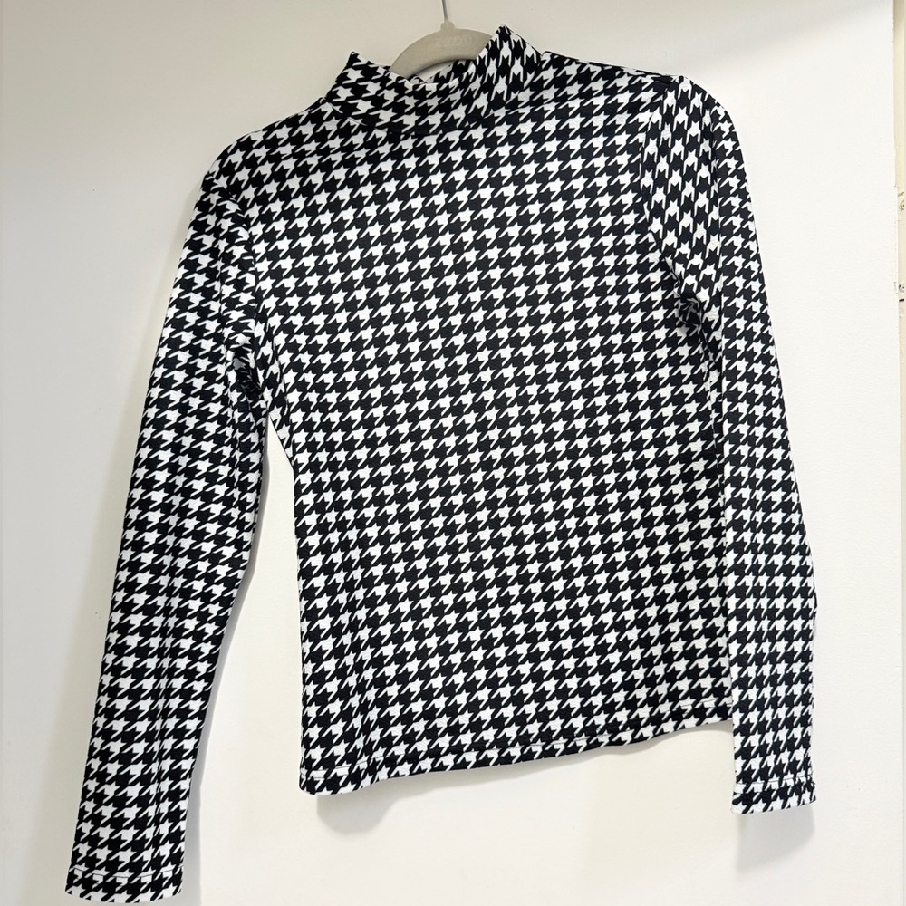 SHEIN Monochrome Houndstooth Long Sleeve Top